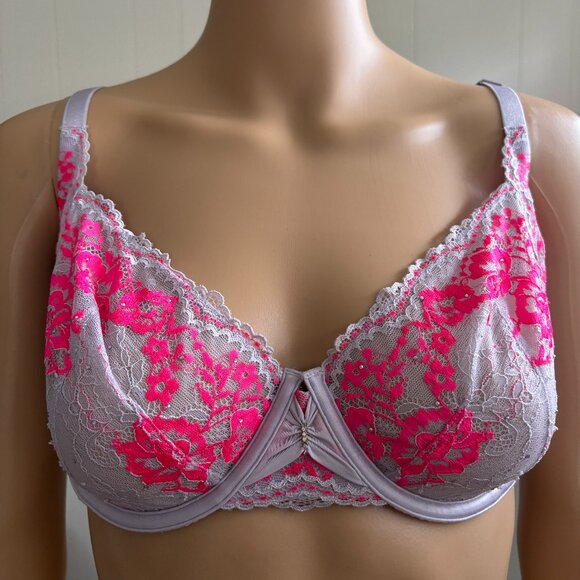 Victoria's Secret Unlined Underwire Demi Bra Lavender and Pink Lace 36DD NWT - Picture 1 of 6